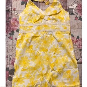 NWT Dorby Halter Tie Cotton Blend Dress Floral Yellow White Plus 24 Retro Pin-up